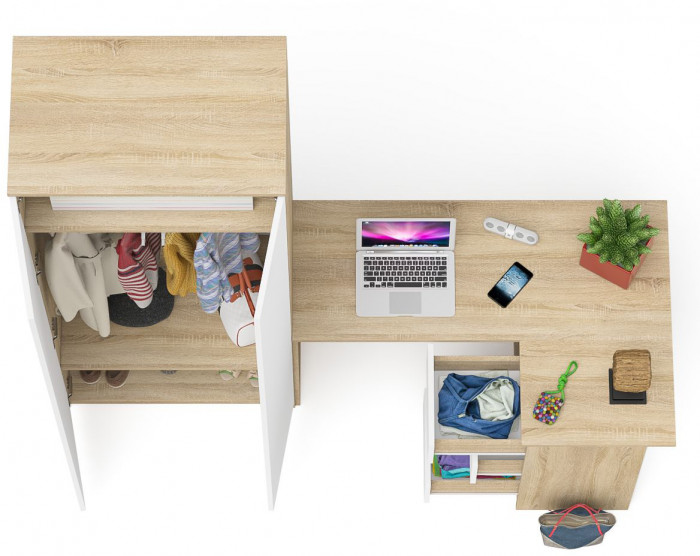 Мори компьютерный стол МС-16 правый + Шкаф МШ800.1, дуб сонома/белый