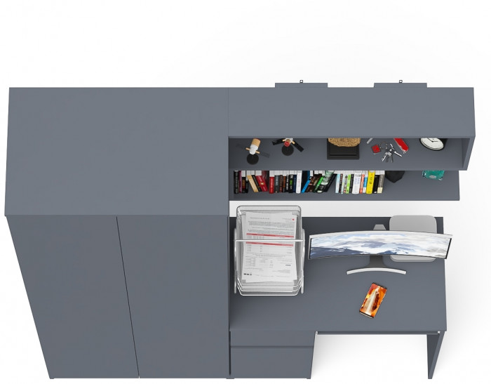 Мори Стол компьютерный МС-1 левый + Шкаф МШ800.1 + Полка 900, цвет графит, ШхГхВ 170,4х50,4х209,6 см., НЕ универсальная сборка