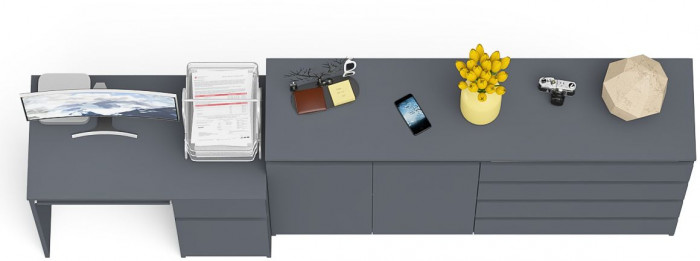 Мори Стол компьютерный МС-1 правый + Комод МК1600.1, цвет графит, ШхГхВ 250,4х50х94 см., выдвижной ящик справа, НЕ универсальная сборка