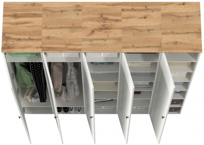 Остин 13.225 Шкаф-пенал 5 шт., цвет белый шагрень/дуб крафт золотой, ШхГхВ 200х54,3х229,6 см., универсальная сборка