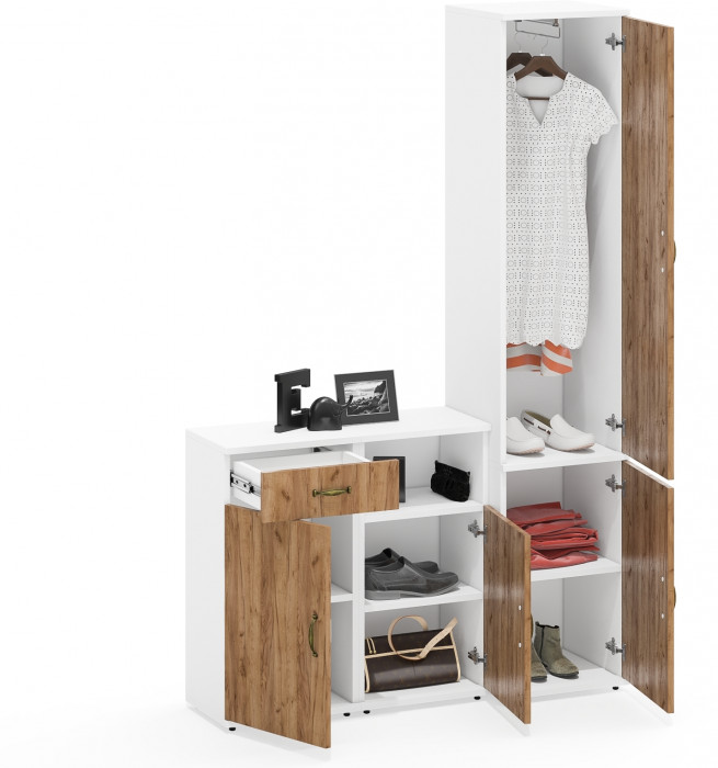 Лидер-8 Пенал МД 21Б + Тумба МД 3.15 + Тумба МД 3.19, белый шагрень/крафт золото