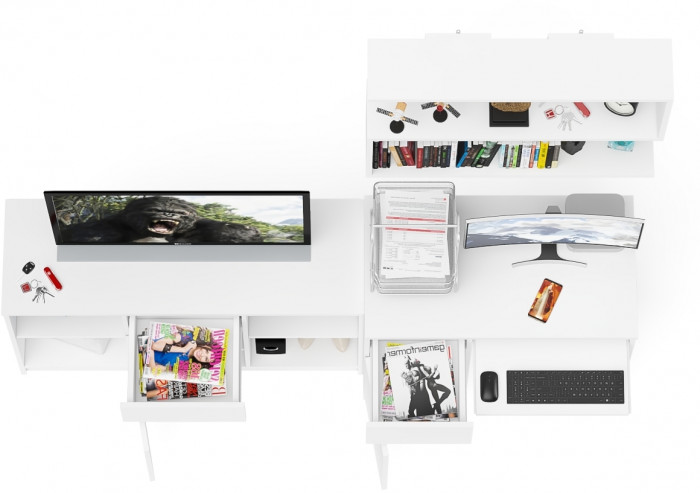 Мори компьютерный стол МС-1 левый + Тумба МТВ1204.1 + Полка 900, белый