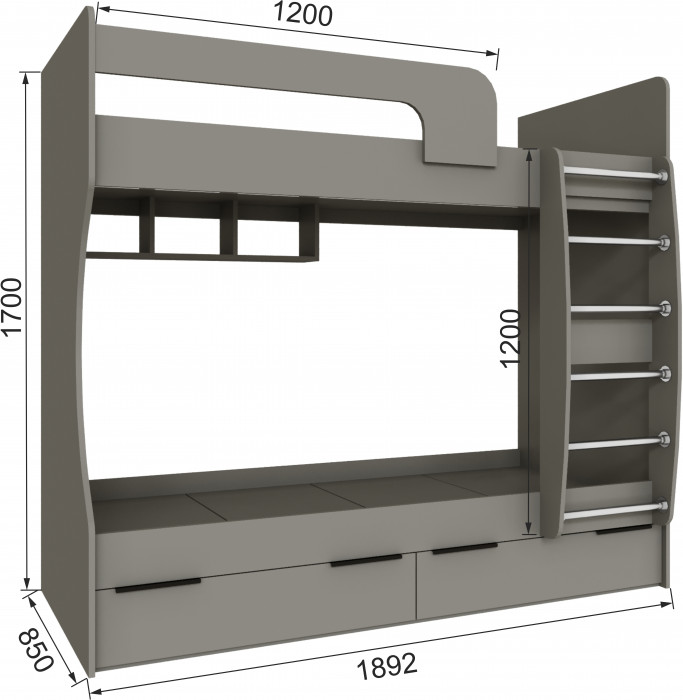 Кровать Мадрид (0,8) двухярусная, Мокко