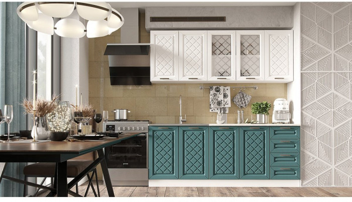 Кухня МДФ Агава 2000 (лиственница темная, Белый)