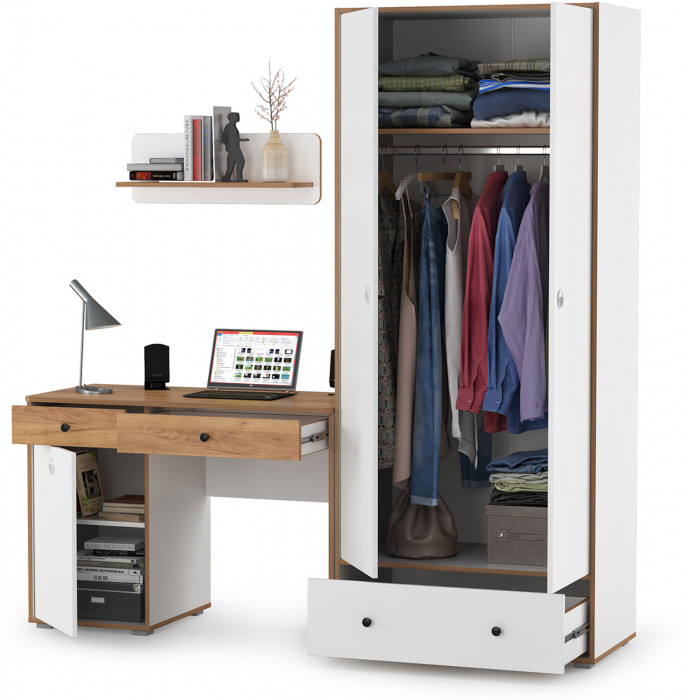 Вуди Компоновка № 18, белый премиум/дуб крафт золотой