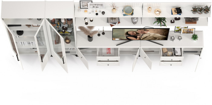 Валенсия Гостиная № 087, цвет ЛДСП белый шагрень/МДФ белый шагрень, ШхГхВ 405,3х38,3х225,2 см., универсальная сборка