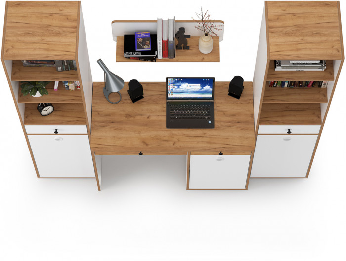 Вуди Компоновка № 08, цвет белый премиум/дуб крафт золотой, ШхГхВ 200х52,7х180,3 см., универсальная сборка