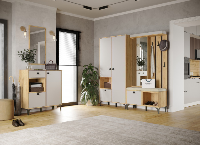 Модульная прихожая Милан, набор 2, Крафт золотой/Кашемир