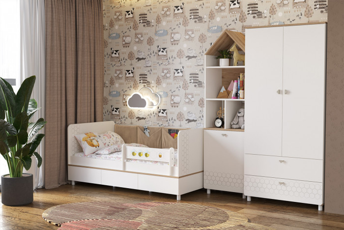 Эйп Детская № 5, цвет белый/дуб белый, сп. м. 800х1600 мм., б/м, основание есть, максимальная нагрузка 80 кг., рекомендуемая высота матраса 120 мм.