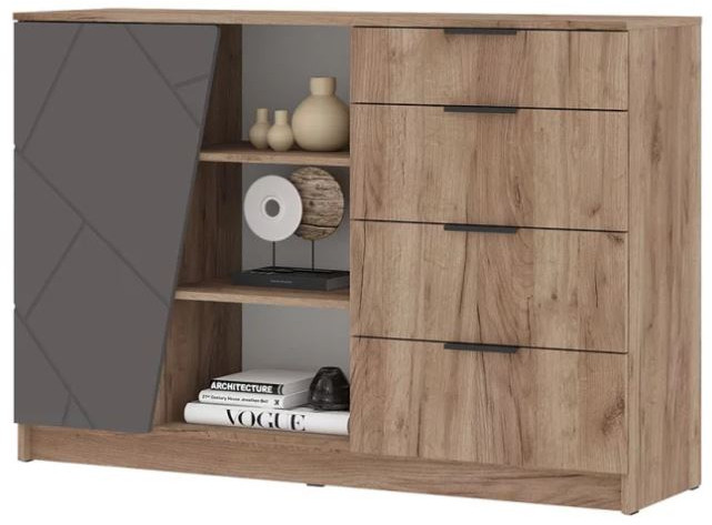 ОРЕГОН КМ 01 Комод 1400 (1400х950х400) Фасад МДФ АСФАЛЬТ СУПЕРМАТ,ДУБ КРАФТ ТАБАЧНЫЙ/Корпус ДУБ КРАФТ ТАБАЧНЫЙ