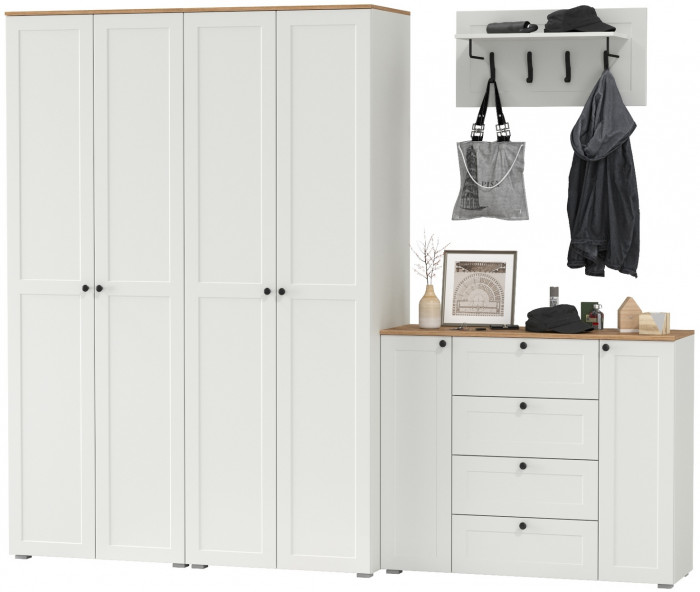 Остин Прихожая 27, белый шагрень/дуб крафт золотой