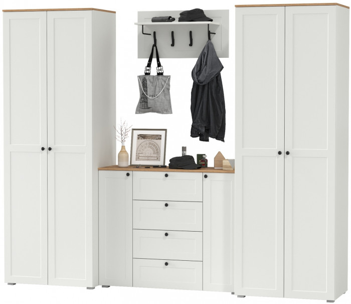 Остин Прихожая 27, белый шагрень/дуб крафт золотой