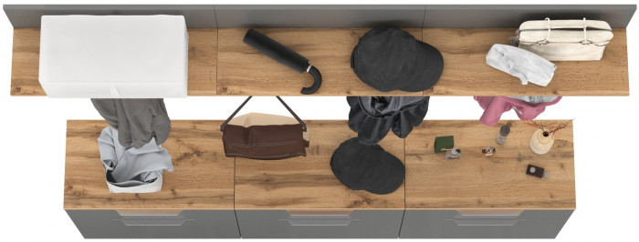 Октава Прихожая 08, цвет серый графит/дуб крафт золотой/фасады МДФ серый графит, ШхГхВ 194,7х35,4х197 см.