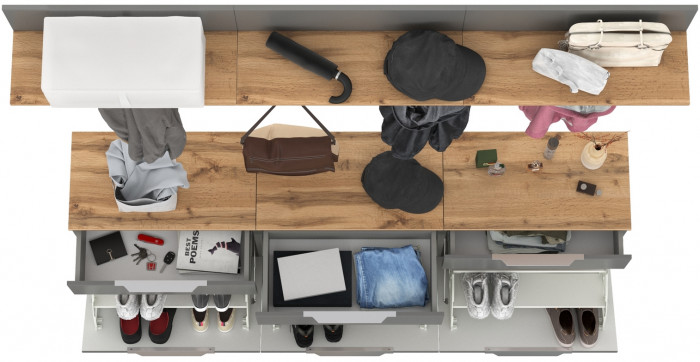 Октава Прихожая 08, цвет серый графит/дуб крафт золотой/фасады МДФ серый графит, ШхГхВ 194,7х35,4х197 см.