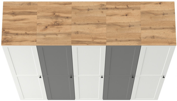 Остин 13.225 Шкаф-пенал 5 шт., цвет белый шагрень/серый графит/дуб крафт золотой, ШхГхВ 200х54,3х229,6 см., универсальная сборка