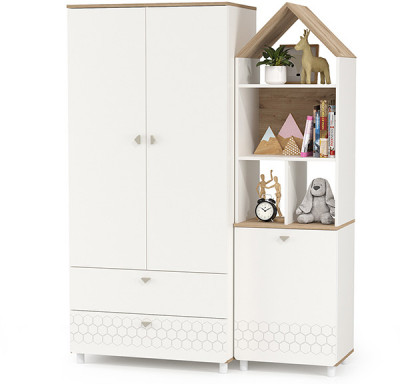 Эйп 13.334 Шкаф для одежды + 13.14 Стеллаж, белый/дуб белый