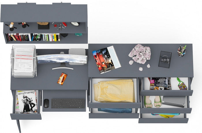 Мори компьютерный стол МС-1 левый + Комод МК1200.8 + Полка 900, графит