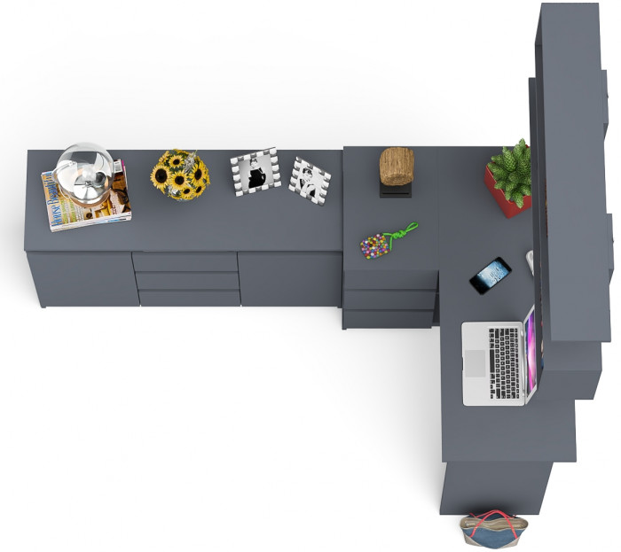 Мори компьютерный стол МС-16 левый + Комод МК1200.3 + Полка 1200, графит