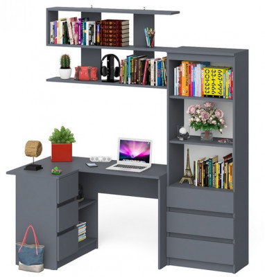 Мори компьютерный стол МС-16 левый + Стеллаж МСТ600.3 + Полка 1200, графит