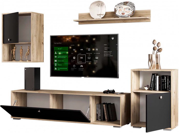 Гостиная "Нанси" дуб крафт серый/софт черный