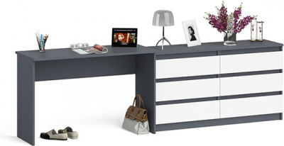 Мори письменный стол МСП1200.1 + Комод МК1380.6, графит/белый