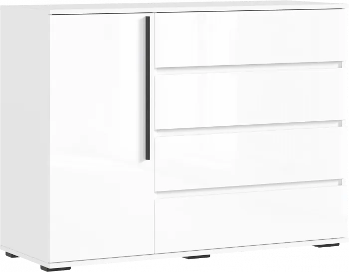 Норд Комод 1 дверь 4 ящика (1200), Белый/Белый глянец