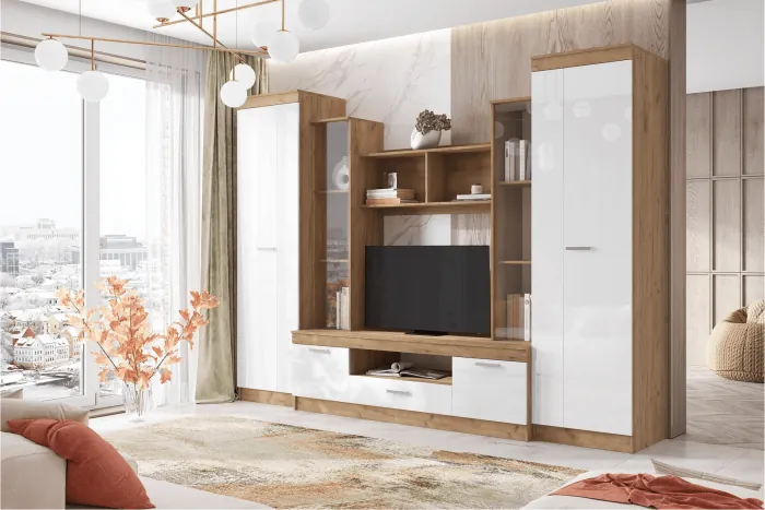 Гостиная Атлантида 6 (Дуб крафт/ Белый Глянец)