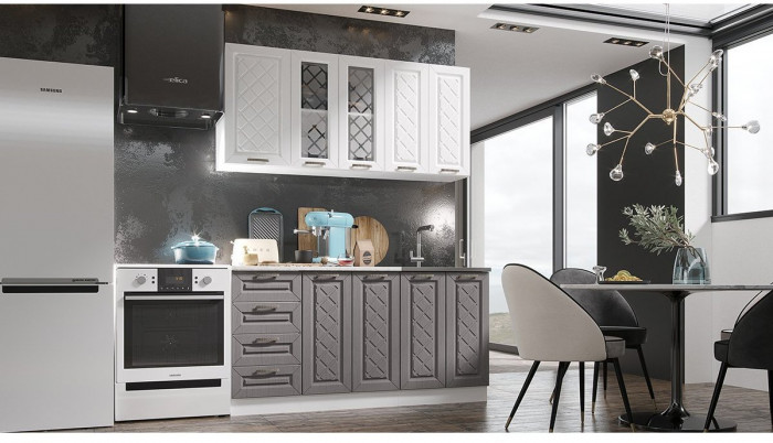 Кухня МДФ Агава 1600 (Акация белая / Аква, Белый)