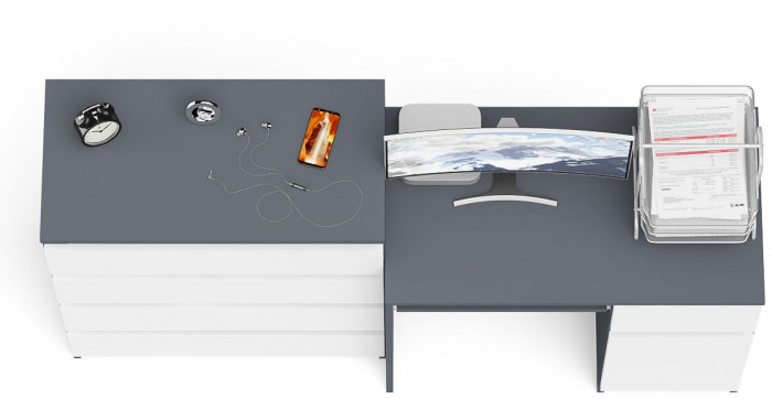 Мори Стол компьютерный МС-1 правый + Комод МК800.4, цвет графит/белый, ШхГхВ 170,4х50х94 см., выдвижной ящик справа, НЕ универсальная сборка