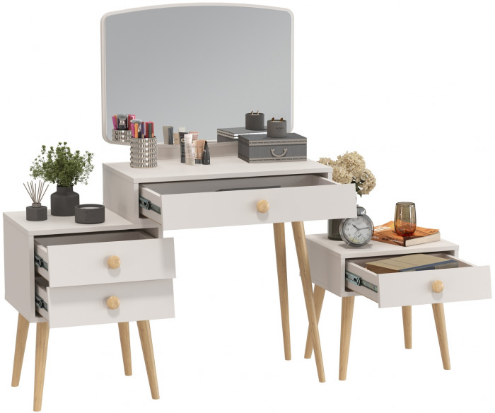 Афина Спальня Трюмо + Тумба прикроватная, цвет кашемир серый, ШхГхВ 105х38,6х129 + 45х37х45 см., универсальная сборка