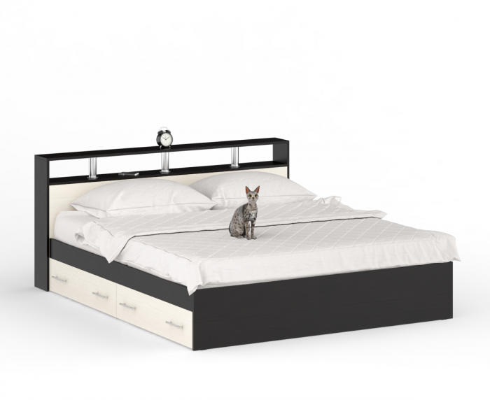 Камелия Кровать с ящиками 1800 + две тумбы, цвет венге/дуб лоредо, ШхГхВ 296х217х78,2 см., сп.м. 1800х2000 мм., без матраса, основание есть