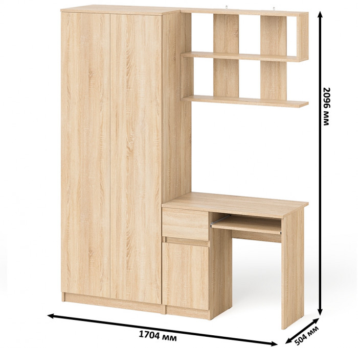 Мори Стол компьютерный МС-1 левый + Шкаф МШ800.1 + Полка 900, цвет дуб сонома, ШхГхВ 170,4х50,4х209,6 см., НЕ универсальная сборка