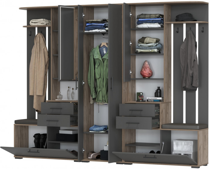 Прихожая Домино 3, дуб крафт табачный/графит