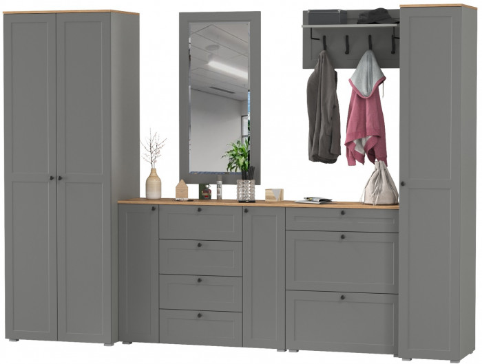 Остин Прихожая 61, цвет серый графит/дуб крафт золотой, ШхГхВ 320х54,3х229,6 см., универсальная сборка