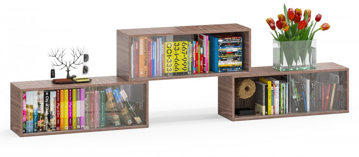 Три полки книжных С-МД-КН01, ясень шимо тёмный