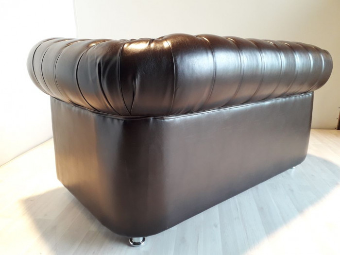 Диван Честер 3- х местный, сиденье каретка экокожа коричневая