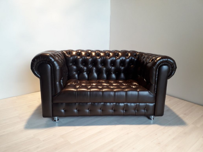Диван Честер 3- х местный, сиденье каретка экокожа коричневая