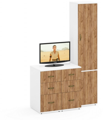 Лидер-8 Пенал МД 21Б + Тумба МД 3.16 + Тумба МД 3.16, белый шагрень/крафт золото