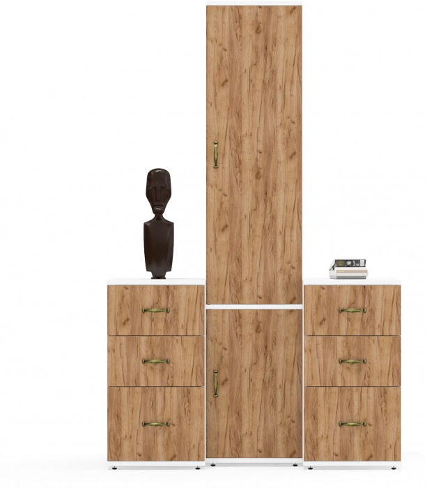 Лидер-8 Пенал МД 21Б + Тумба МД 3.16 + Тумба МД 3.16, белый шагрень/крафт золото