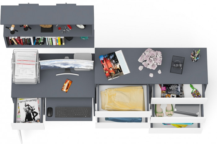 Мори компьютерный стол МС-1 левый + Комод МК1200.8 + Полка 900, графит/белый