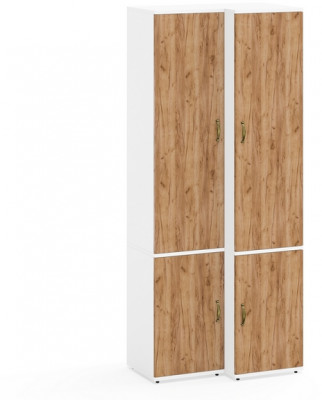 Лидер-8 Модуль Пенал МД 21Б + Пенал МД 23Б, цвет белый шагрень/крафт золото, ШхГхВ 80х50х190 см., универсальная сборка