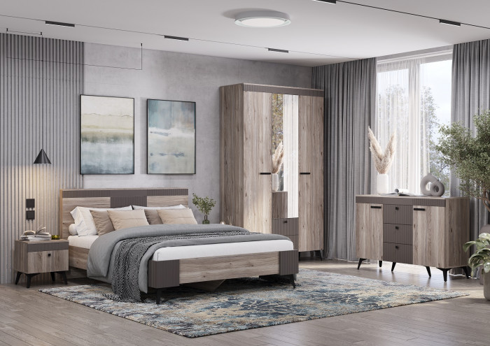 Шкаф 3-х створчатый "Кассандра" ШК-08 Дуб Смоки/MF14 Муссон софт