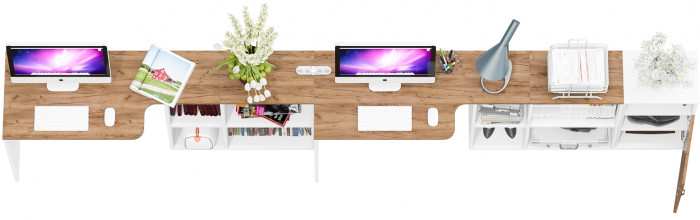 Лидер-8 Стол + Стол + Тумба МД 3.19, цвет белый шагрень/крафт золото, ШхГхВ 370х50/30х75 см. или 230х50/120х75 см., НЕ универсальная сборка