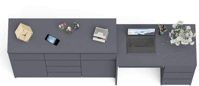Мори Стол компьютерный МС-6 правый + Комод МК1200.4, цвет графит, ШхГхВ 210,4х50х94 см., выдвижные ящики справа, НЕ универсальная сборка