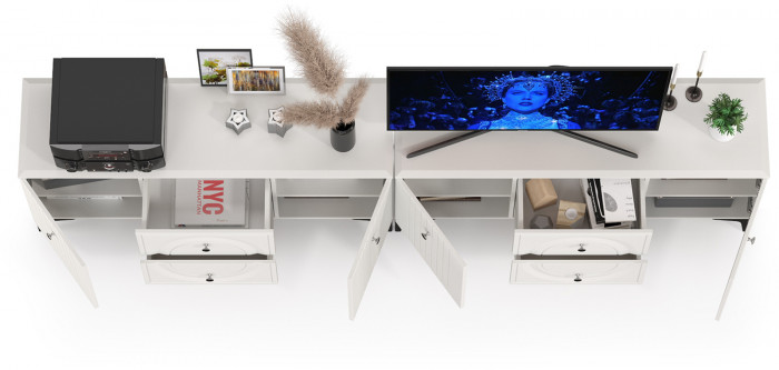 Валенсия Гостиная 16.45 Тумба под ТВ + 16.45 Тумба под ТВ, ЛДСП белый шагрень/МДФ белый шагрень