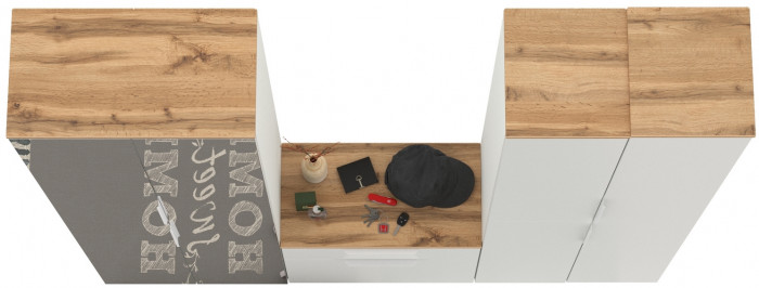 Октава Прихожая 28, цвет белый шагрень/дуб крафт золотой/фасады МДФ белый шагрень, ШхГхВ 193,7х35,4х197,6 см., универсальная сборка