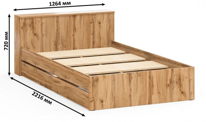 Ксения Кровать с ящиками 1200 + Стол косметический с подсветкой 110, дуб вотан