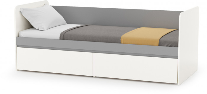 Торонто Компоновка № 20, цвет белый шагрень/стальной серый, ШхГхВ 274х84,4х195,7 см., сп. м. 800х1900 мм., б/м, основание есть, универсальная сборка