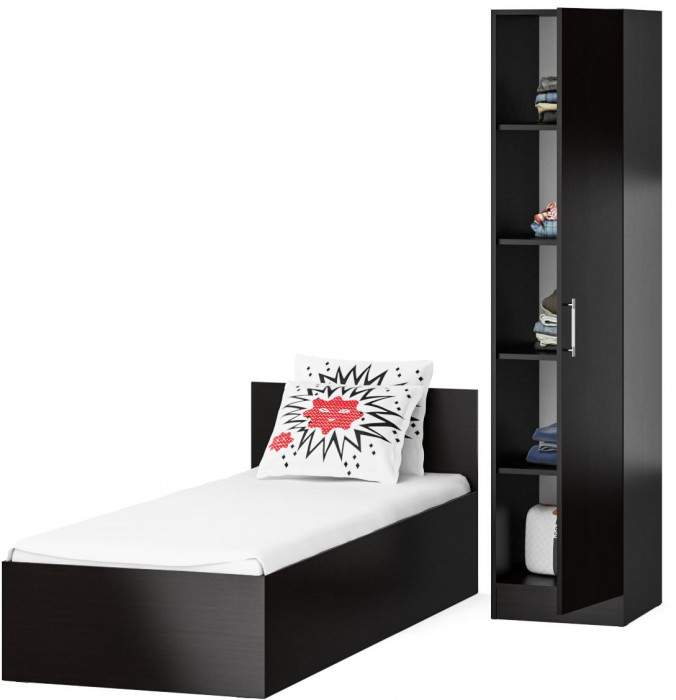 Кровать 0800 + Пенал Стандарт, цвет венге, ШхГхВ 83,5х203,5х70 + 45х52х200 см., сп.м. 800х2000 мм., без матраса, основание есть