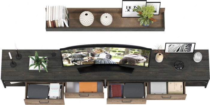 Трувор 13.70 Тумба под ТВ + 13.70 Тумба под ТВ + 15.60 Полка, цвет дуб гранж песочный/интра, ШхГхВ 299,6х45,4х195 см., универсальная сборка